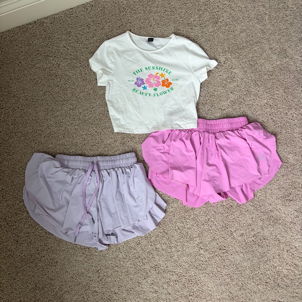 2 LUOGONGZI Athletic Skorts and Matching SHEIN Crop Top Juniors size S
